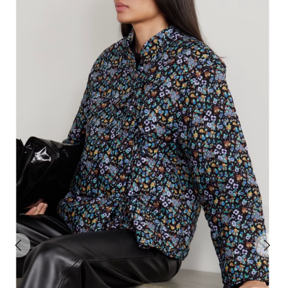 RIXO Rhae Quilted Floral Print Cotton Wrap Tie Jacket S
